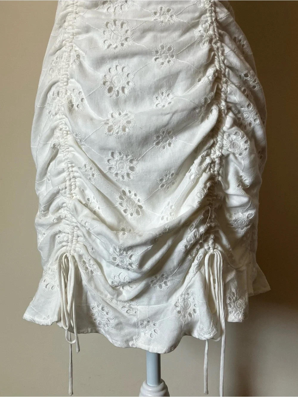 Saints + Secrets White Eyelet Ruched Corset Mini Cottagecore Boho Dress Small - Picture 7 of 10